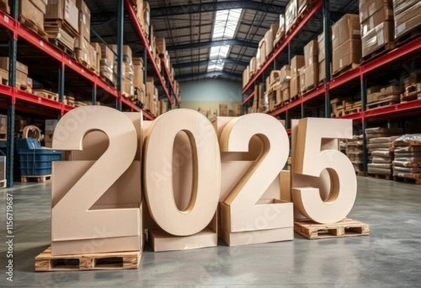 Obraz 2025 New Year Warehouse Logistics Cardboard Numbers