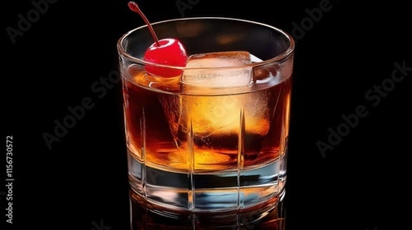 Fototapeta Classic Old-Fashioned Cocktail with Cherry Garnish, Reflecting Balance and Joy in Life's Simple Pleasures