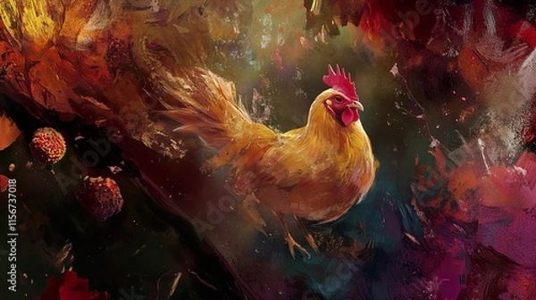Obraz Golden Rooster: An Abstract Avian Masterpiece