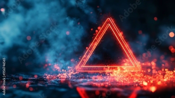 Fototapeta triangle caution warning sign for notification error and maintenance concept, network security, computer virus detected data protection.