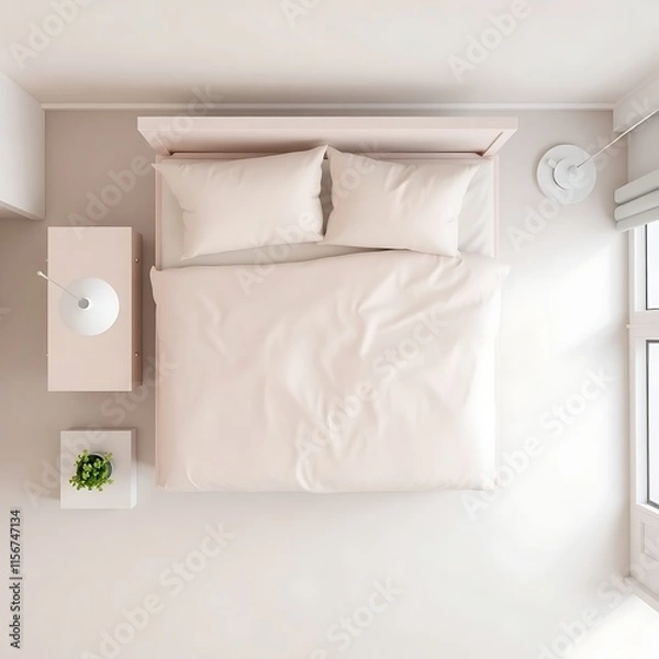 Fototapeta Top view of single bed and double. Interior design furniture template.
