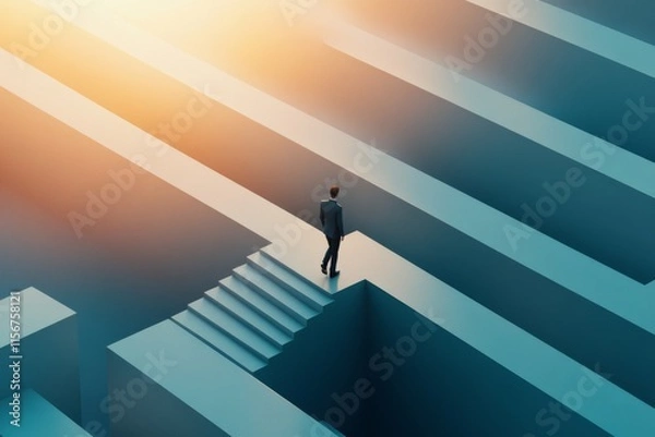 Fototapeta Businessman walking in a maze, concept of business process and change management
