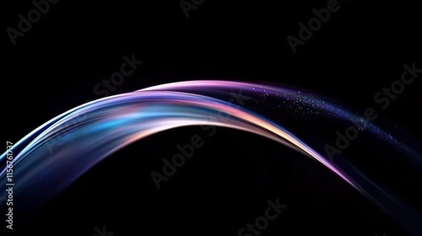 Fototapeta Abstract Blue and Purple Flowing Wave and Curve on Dark Background with Color Refraction Effect: 3D Render for Modern Design Projects