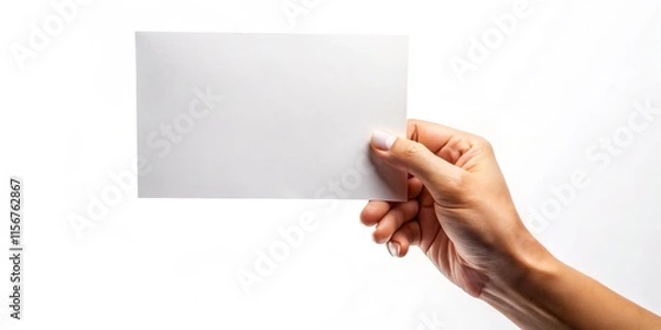 Fototapeta Worm's Eye View: Hand Holding Blank Paper - Stock Photo, High Resolution Image,  Background, Paper Texture, Close Up
