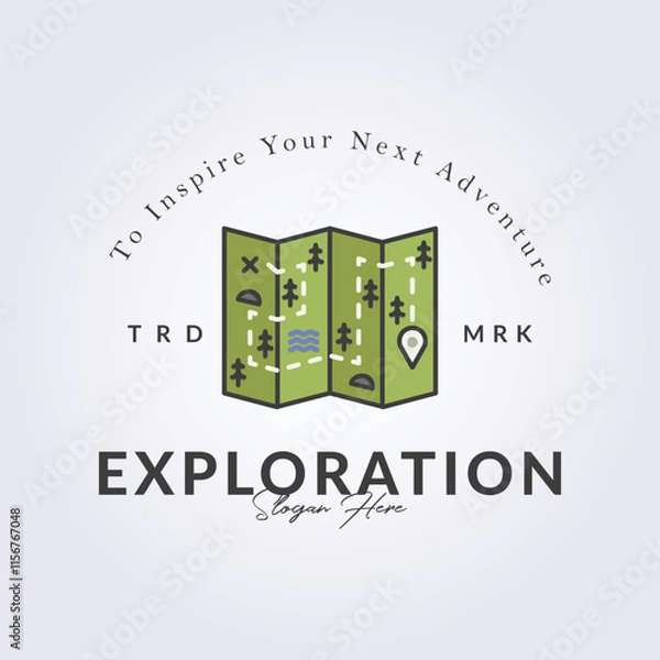 Fototapeta folded paper map logo template design, outline map trails logo symbol icon vector illustration design