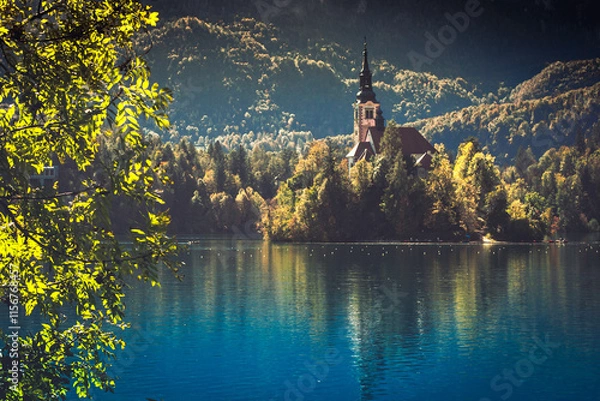 Obraz Lake Bled on a sunny autumn day.