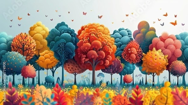 Fototapeta flat design, illustration, The Talking Tree: A fantasy world where trees converse with humans