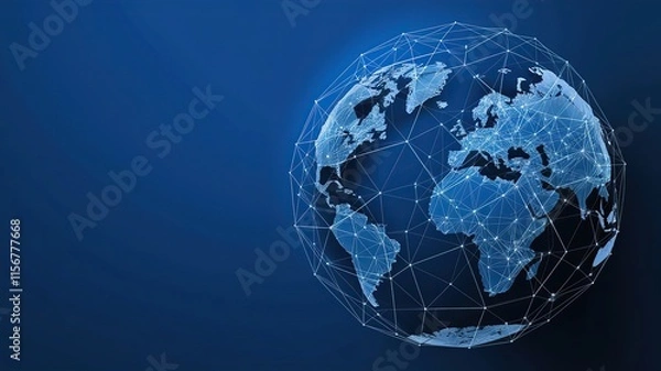Fototapeta Abstract network vector concept with world globe. Internet and global connection Isolated on a blue background