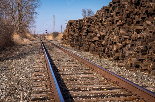 Fototapeta Single High speed straight mainline railroad track out of Detroit Michigan