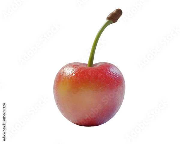 Fototapeta Single Red Cherry with Stem Isolated On A White Background, PNG Transparent