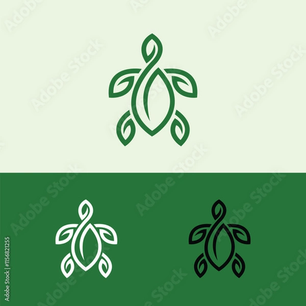 Obraz Green leaf turtle logo, Nature-inspired logo featuring a turtle creatively integrated with green leaf elements.
