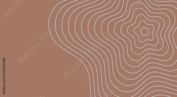 Obraz Trendy abstract banner template with waving lines on mocha mousse colored background. Color of the Year 2025. Brown tone, soft coffee color. Vector illustration