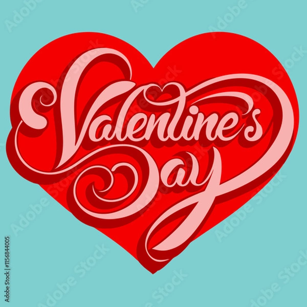 Fototapeta Happy Valentine's Day Calligraphy Banner with Hearts vector silhouette with white background.