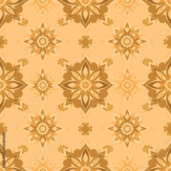 Fototapeta Golden Floral Pattern: A seamless pattern featuring a delicate, intricate design of golden flowers on a warm, peachy background.