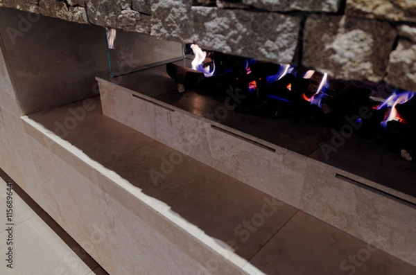 Obraz Modern Stone Fireplace with Dancing Flames