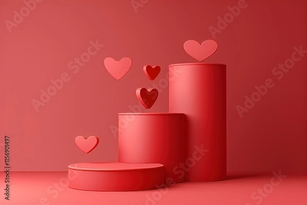 Fototapeta Valentine's day background Red Display with Floating Hearts Creating a Romantic and Playful Atmosphere Suitable for Valentine's Day or Love-Themed Projects and Promotions