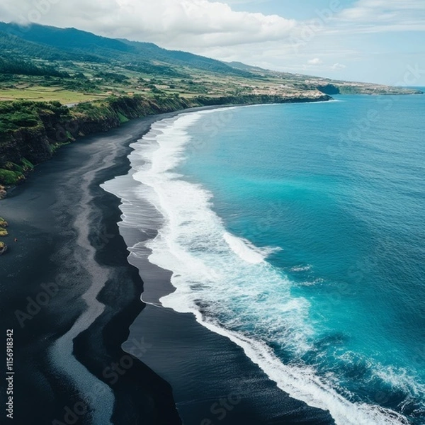 Obraz Azores' volcanic beach from above.
