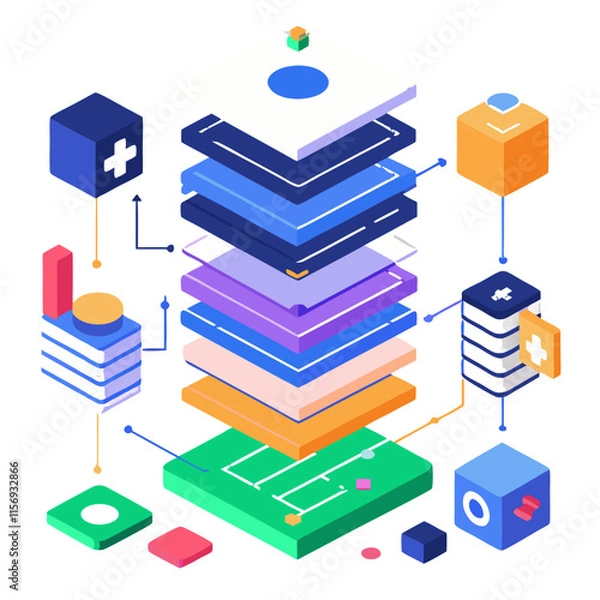 Fototapeta Layers of code transforming into functional applications showcasing modern development techniques