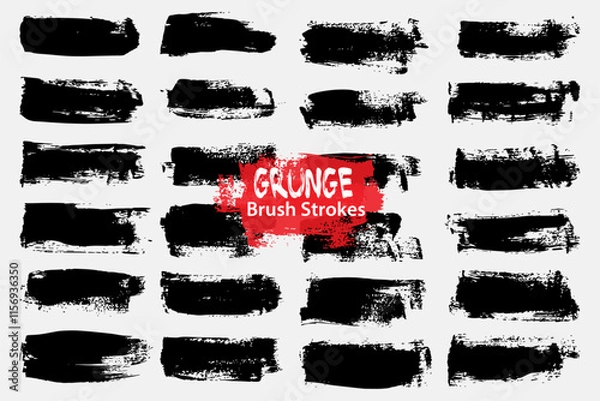 Obraz Vector brush strokes collection, Ink splatters, grungy painted lines, artistic design elements:waves,circles,triangles.Vector paintbrush set