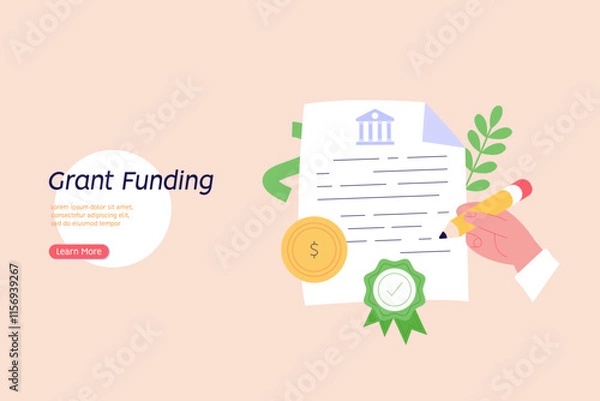 Fototapeta Taking grant money. Form of financial aid. Student pay education loan. Concept of grant certificate, university and college fee, study fund, scholarship money. Vector illustration