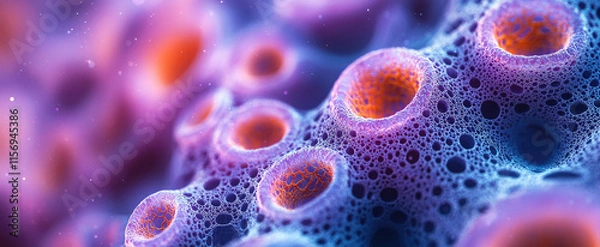 Fototapeta Microscopic view of abstract cell wall structures in vivid colors for scientific and educational design