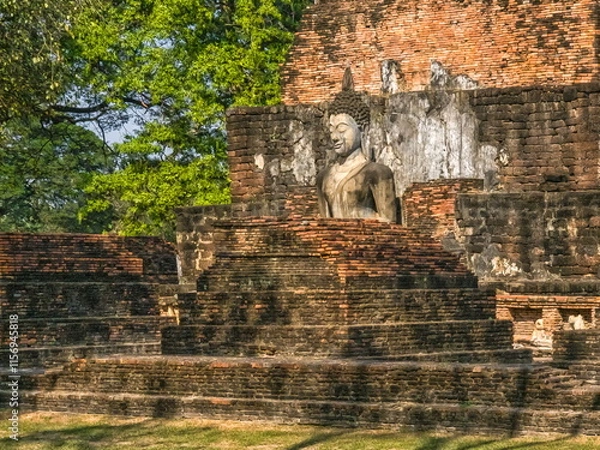 Obraz Buddha statue at Wat Mahathat Maha That temple, Sukhothai, Thailand
