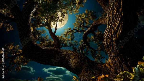 Obraz Moonlit Harmony: Tree Reaching for the Moon