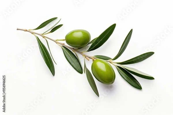 Fototapeta Closeup of two isolated olive branches with leaves on white background
