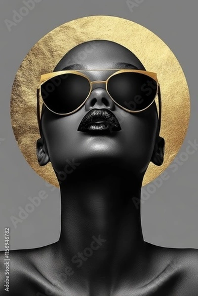 Obraz An elegant modern art portrait featuring abstract shapes, gold elements, and a luxurious aesthetic.