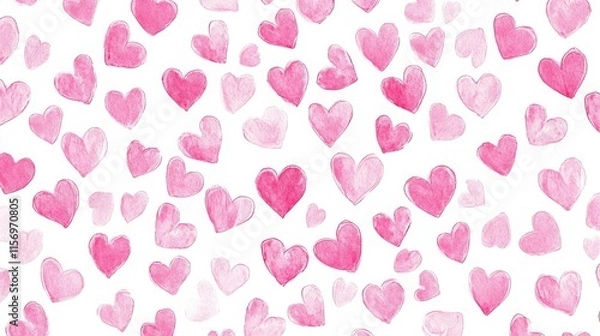 Fototapeta Seamless pink hearts pattern on a white background; vector design.