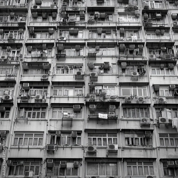 Obraz HK commercial building windows (B&W color)