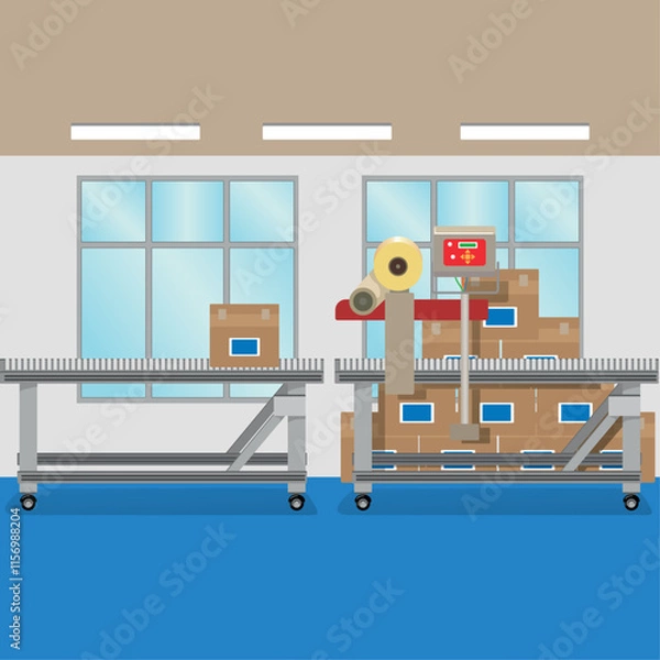 Fototapeta Illustration of an internal factory environment, production line. Ideal for catalogs, newsletters and institutional material