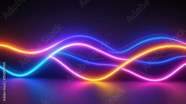 Fototapeta Abstract Neon Ribbon Waves, Colorful Dynamic Motion and Energy, 3D Rendered Illustration