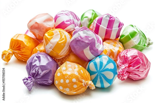 Obraz Colorful Wrapped Hard Candies Assorted Flavors Sweet Treats Pile. Generative Ai.
