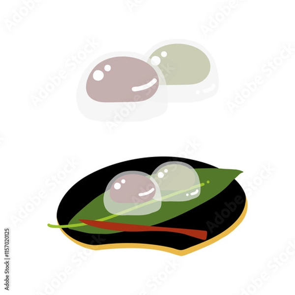 Obraz 水まんじゅう(葛まんじゅう)の手描きカラーイラストセット