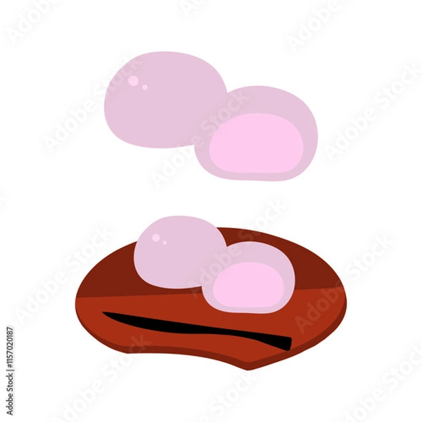 Fototapeta 桜まんじゅう(桜あん)の手描きカラーイラストセット