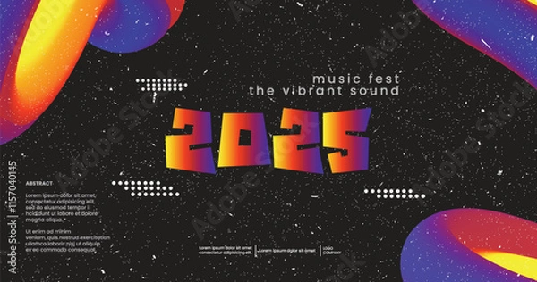 Fototapeta Happy new year 2025 sound wave music poster. Club party flyer. Futuristic gradients waves music background neon colors. 90s style