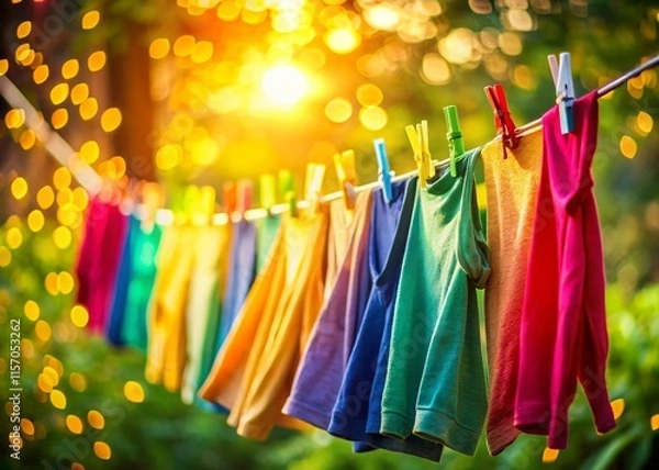 Fototapeta Soft Focus Laundry Day: Bokeh Effect on Colorful Clothes
