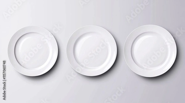 Obraz Realistic mockups of white plates dishes and food bowls in vector Includes clean ceramic or porcelain tableware like square and round dinner plates ideal for restaurant or kitchen use