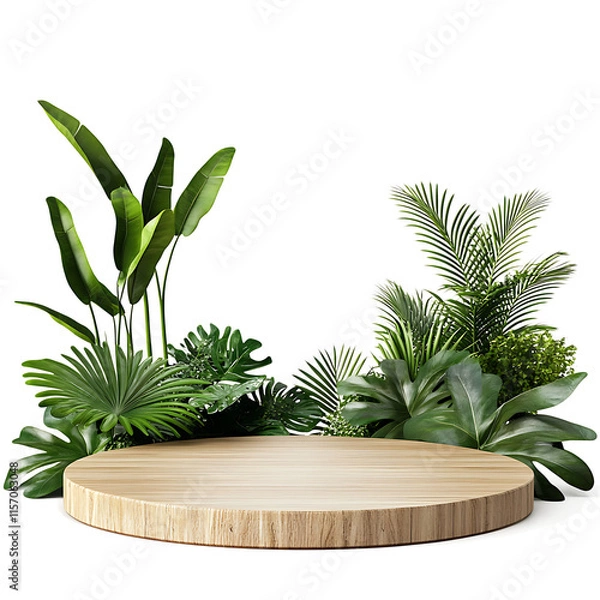 Fototapeta Wood podium in meadow for product presentation and on transparent background.