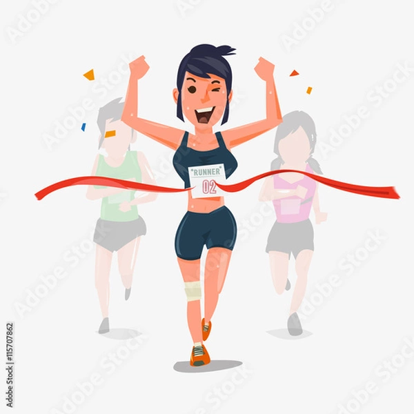 Fototapeta Finishing runner character design with other behind. Winning Cha