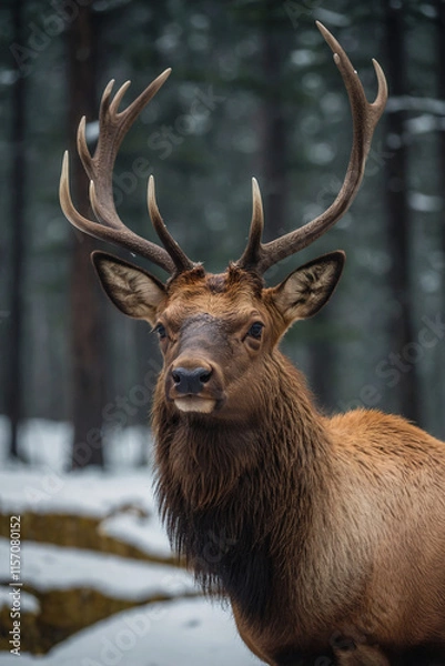 Obraz Expressive portrait elk. Animal. Close-up captures character and personality. Ideal for nature lovers, pets and wildlife
