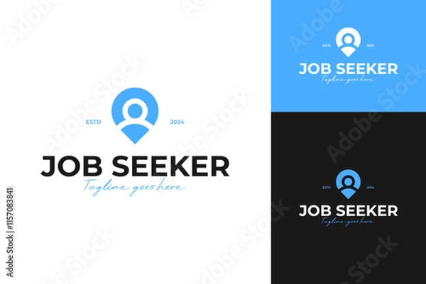 Fototapeta Pin logo with people inside for job recruitment logo design template vector illustration