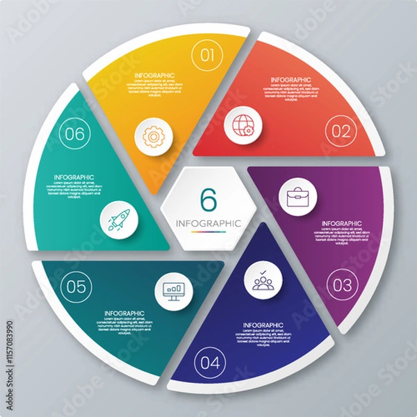 Obraz Circle chart infographic template with 6 options for presentations.