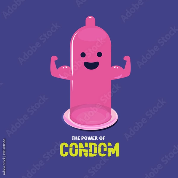 Fototapeta condom character showing muscle. strong condom. the power of con