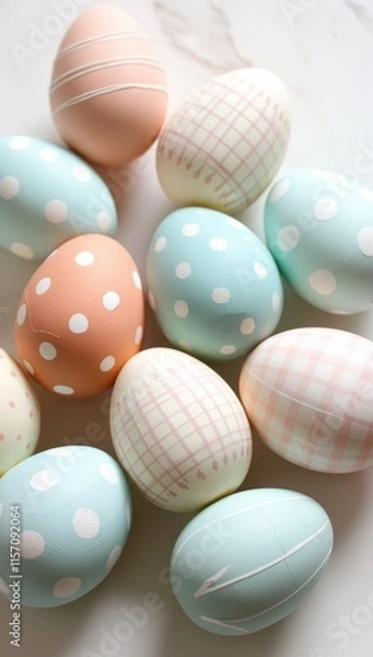 Fototapeta Easter eggs with polka dots and plaid patterns. Handmade craft diy