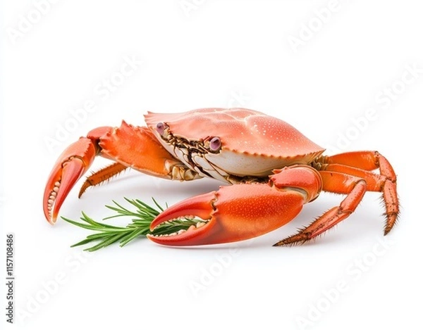 Fototapeta A sharp picture of a vibrant red crab with distinct claws, placed on a clear white background, excellent for culinary, marine, or nature-related projects.