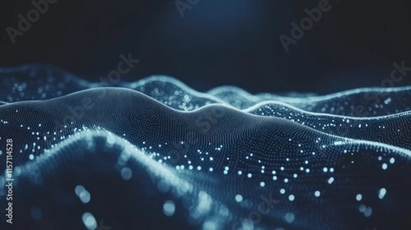 Fototapeta Abstract Blue Data Waves Digital Landscape Particle Background
