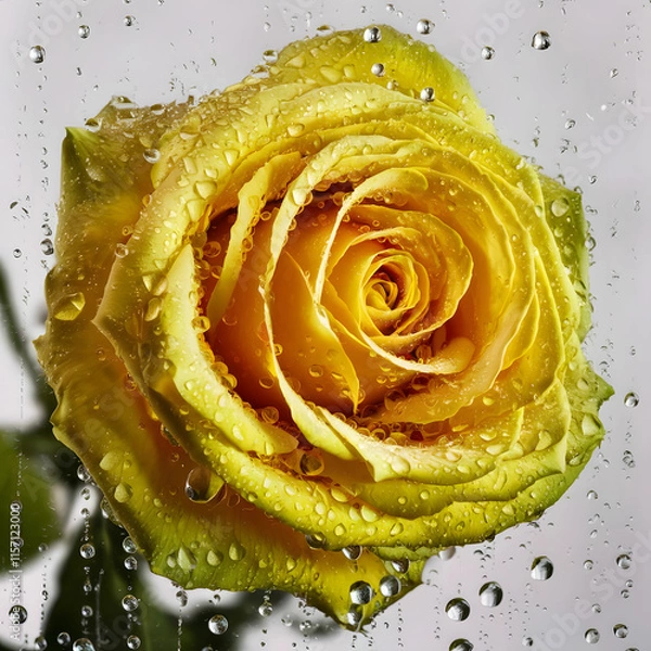 Obraz yellow rose covered with rain droplets
