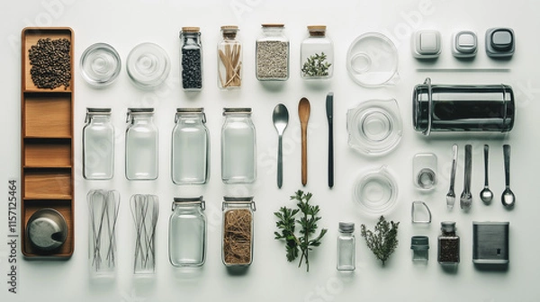 Fototapeta Professional Flat Lay of Zero-Waste Glass Containers, Styled for a Brand Advertisement